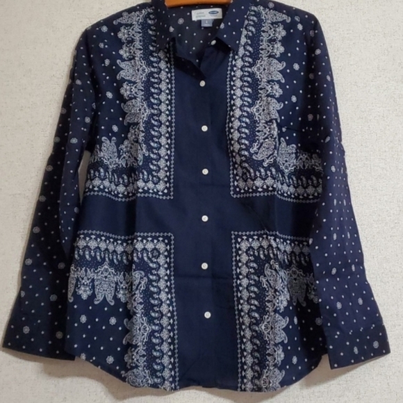 OLD NAVY Classic Printed button down shirt L/G Navy blue - Picture 5 of 5